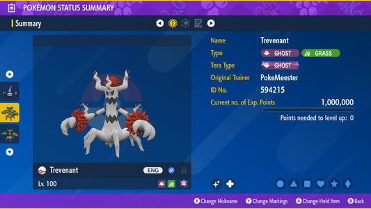 Shiny TREVENANT Pokémon Scarlet Violet 6IV Competitive Battle Ready - Pokémon Scarlet & Violet digital Pokémon trade by