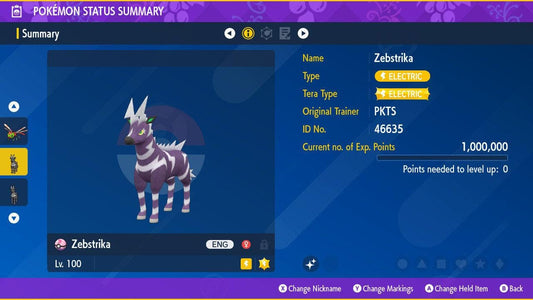 Shiny ZEBSTRIKA Pokémon Scarlet and Violet 6IV Competitive Battle Ready - Pokémon Scarlet & Violet digital Pokémon trade by