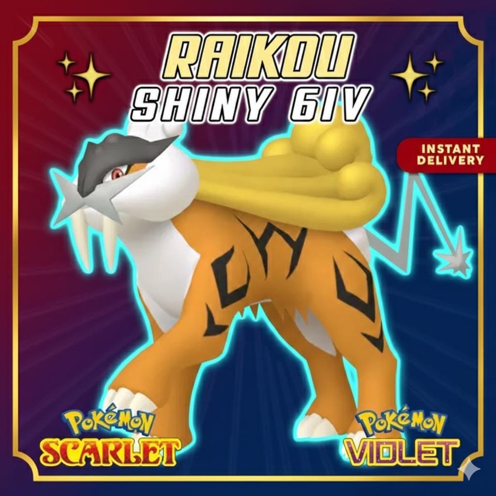 Shiny RAIKOU Pokémon Scarlet and Violet 6IV Competitive Battle Ready - Pokémon Scarlet & Violet digital Pokémon trade by