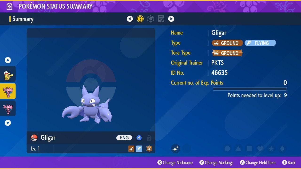 Shiny GLIGAR Pokémon Scarlet Violet 6IV Competitive Battle Ready - Pokémon Scarlet & Violet digital Pokémon trade by