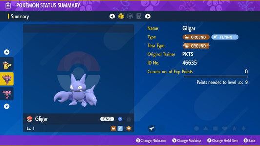 Shiny GLIGAR Pokémon Scarlet Violet 6IV Competitive Battle Ready - Pokémon Scarlet & Violet digital Pokémon trade by