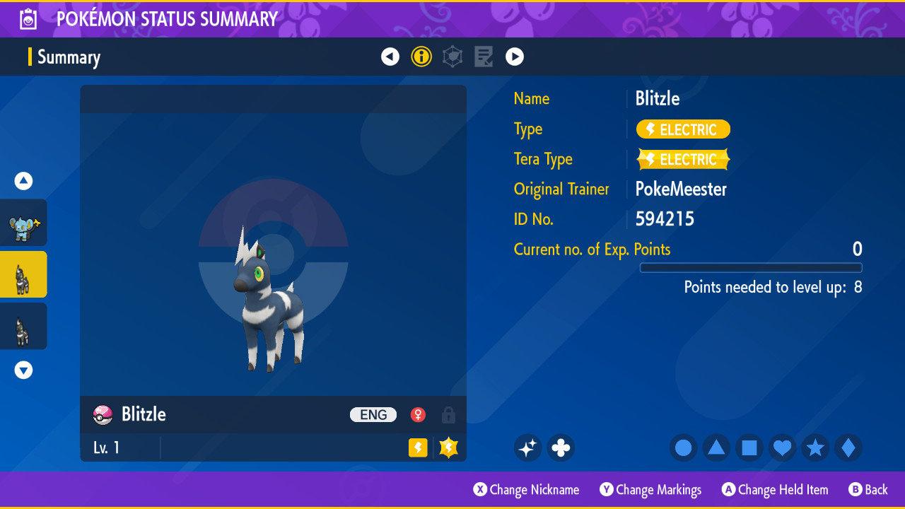 Shiny BLITZLE Pokémon Scarlet and Violet 6IV Competitive Battle Ready - Pokémon Scarlet & Violet digital Pokémon trade by