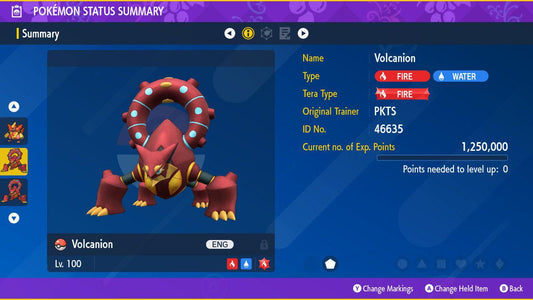 Non Shiny VOLCANION Pokémon Scarlet and Violet 6IV Pokemon Non Competitive Battle - Pokémon Scarlet & Violet digital Pokémon