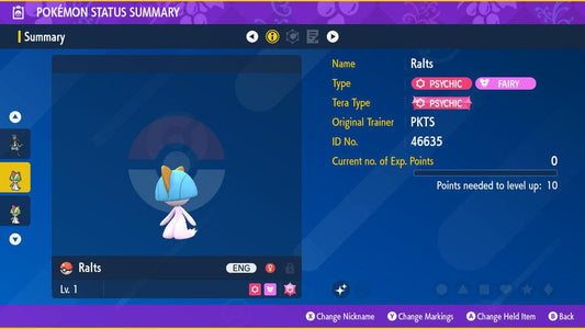Shiny RALTS Pokémon Scarlet Violet 6IV Competitive Battle Ready - Pokémon Scarlet & Violet digital Pokémon trade by