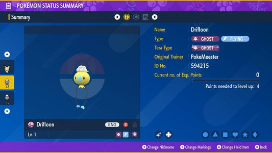 Shiny DRIFLOON Pokémon Scarlet Violet 6IV Competitive Battle Ready - Pokémon Scarlet & Violet digital Pokémon trade by