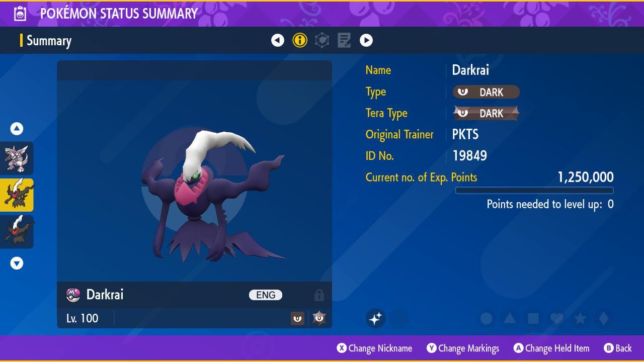 Shiny DARKRAI Pokémon Scarlet and Violet 6IV Pokemon Mythical Pokemon Hidden - Pokémon Scarlet & Violet digital Pokémon trade