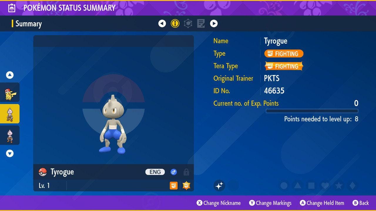 Shiny TYROGUE Pokémon Scarlet Violet 6IV Competitive Battle Ready - Pokémon Scarlet & Violet digital Pokémon trade by