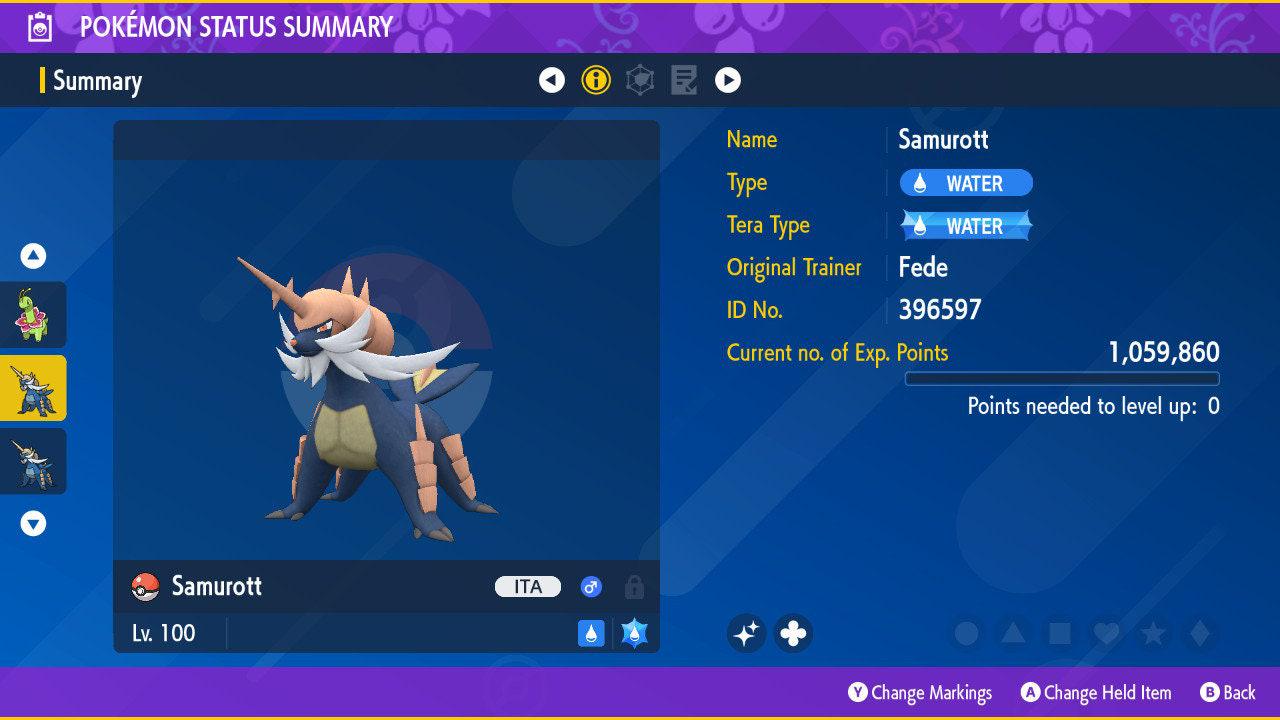 Shiny SAMUROTT Pokémon Scarlet and Violet 6IV Competitive Battle Ready - Pokémon Scarlet & Violet digital Pokémon trade by