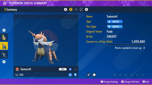 Shiny SAMUROTT Pokémon Scarlet and Violet 6IV Competitive Battle Ready - Pokémon Scarlet & Violet digital Pokémon trade by