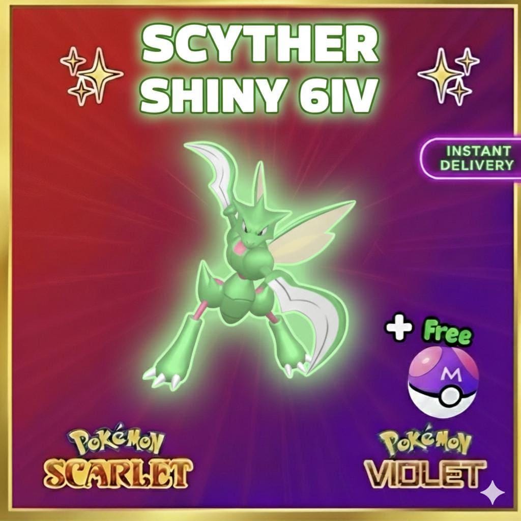 Pokemon Scarlet Violet Shiny 6iv Scyther Battle Ready Ev Trained Custom Ot Sv - Pokémon Scarlet & Violet digital Pokémon