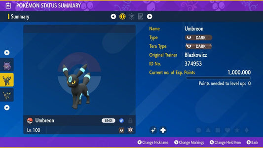 Shiny UMBREON Pokémon Scarlet Violet 6IV Competitive Battle Ready
