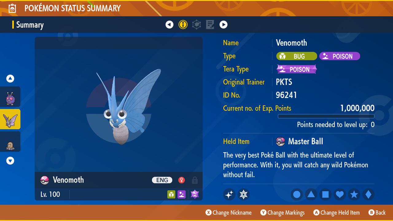 Pokemon Scarlet and Violet Shiny VENOMOTH 6IV Competitive Battle Ready - Pokémon Scarlet & Violet digital Pokémon trade image