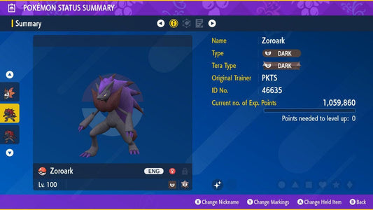 Shiny ZOROARK Pokémon Scarlet Violet 6IV Competitive Battle Ready - Pokémon Scarlet & Violet digital Pokémon trade by