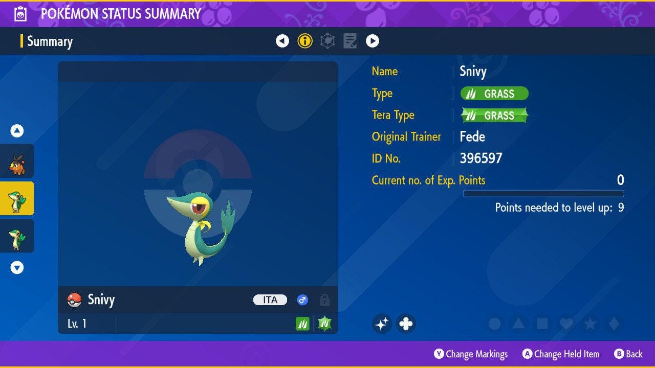 Shiny SNIVY Pokémon Scarlet and Violet 6IV Competitive Battle Ready - Pokémon Scarlet & Violet digital Pokémon trade by