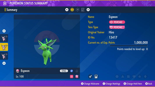 Shiny ESPEON Pokémon Scarlet Violet 6IV Competitive Battle Ready - Pokémon Scarlet & Violet digital Pokémon trade by
