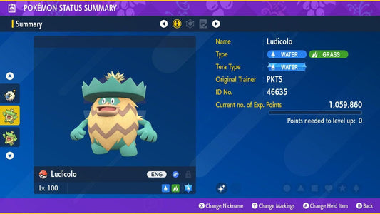 Shiny LUDICOLO Pokémon Scarlet Violet 6IV Competitive Battle Ready - Pokémon Scarlet & Violet digital Pokémon trade by