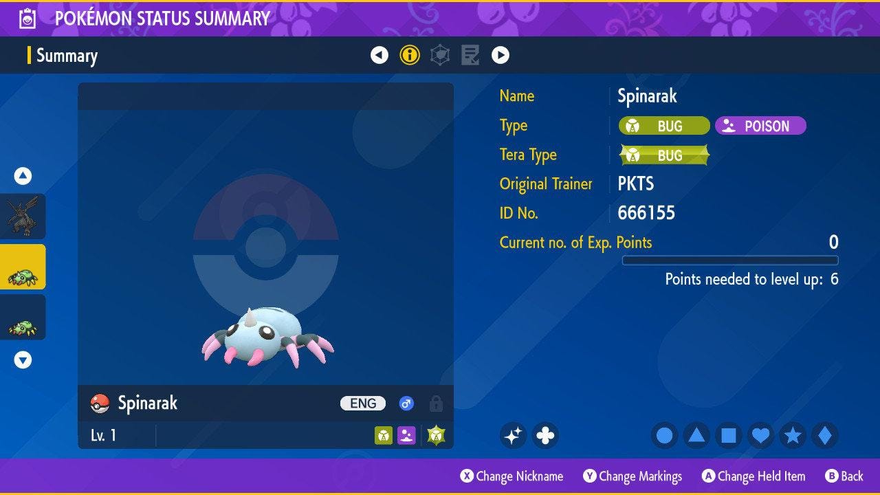 Shiny SPINARAK Pokémon Scarlet Violet 6IV Competitive Battle Ready - Pokémon Scarlet & Violet digital Pokémon trade by