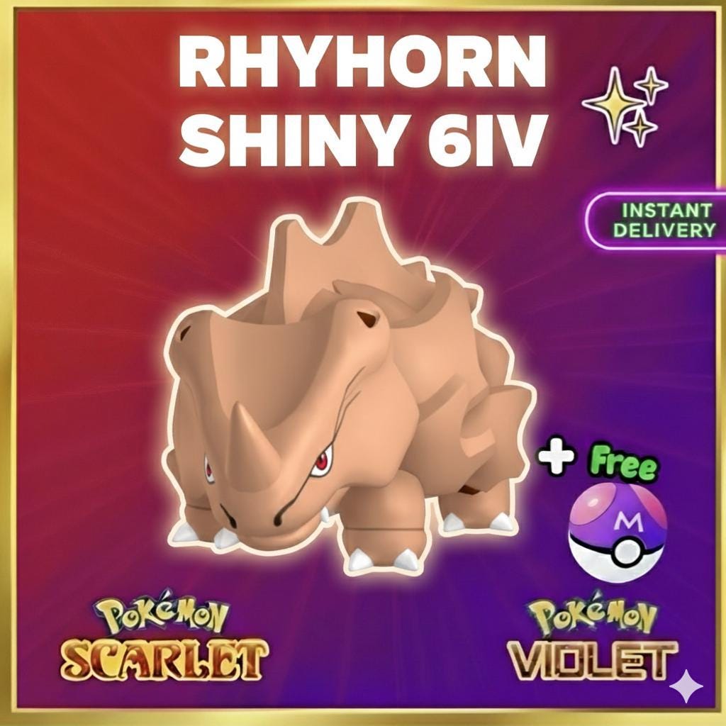 Pokemon Scarlet Violet Shiny 6iv Rhyhorn Battle Ready Ev Trained Custom Ot Sv - Pokémon Scarlet & Violet digital Pokémon