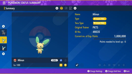 Shiny MINUN Pokémon Scarlet Violet 6IV Competitive Battle Ready
