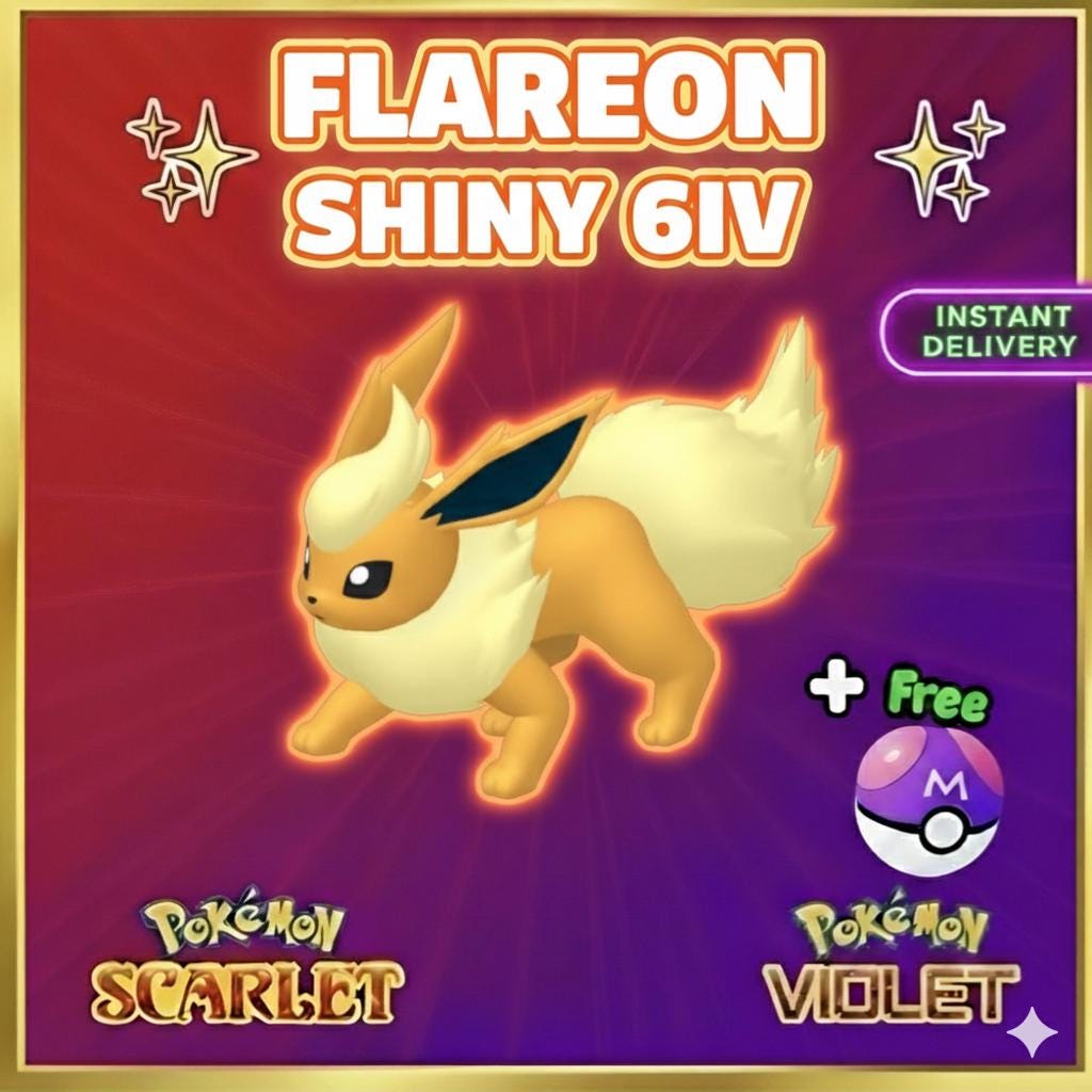 Shiny FLAREON Pokémon Scarlet Violet 6IV Competitive Battle Ready - Pokémon Scarlet & Violet digital Pokémon trade by