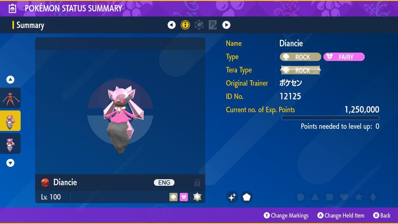Shiny DIANCIE Pokémon Scarlet and Violet 6IV Competitive Battle Ready - Pokémon Scarlet & Violet digital Pokémon trade image
