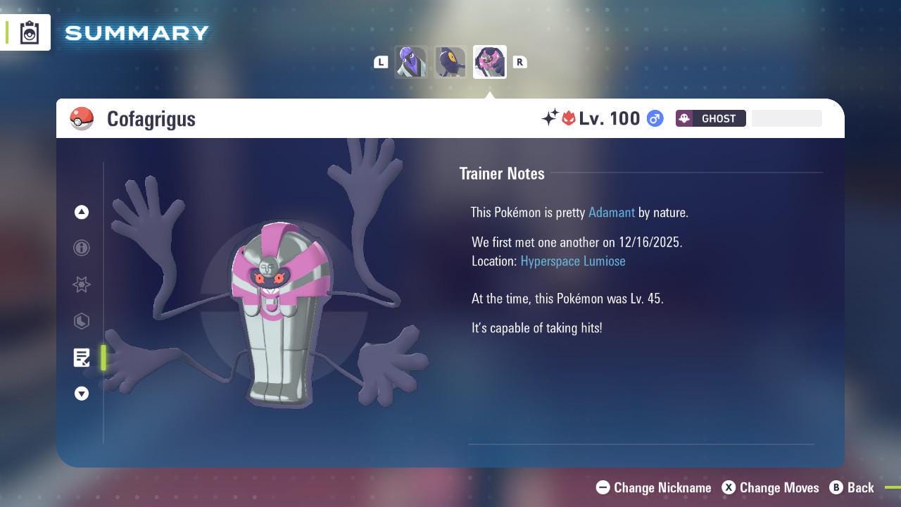 Shiny Alpha Cofagrigus 6IV Competitive Battle Ready - Pokémon Legends: Z-A digital Pokémon trade image 4
