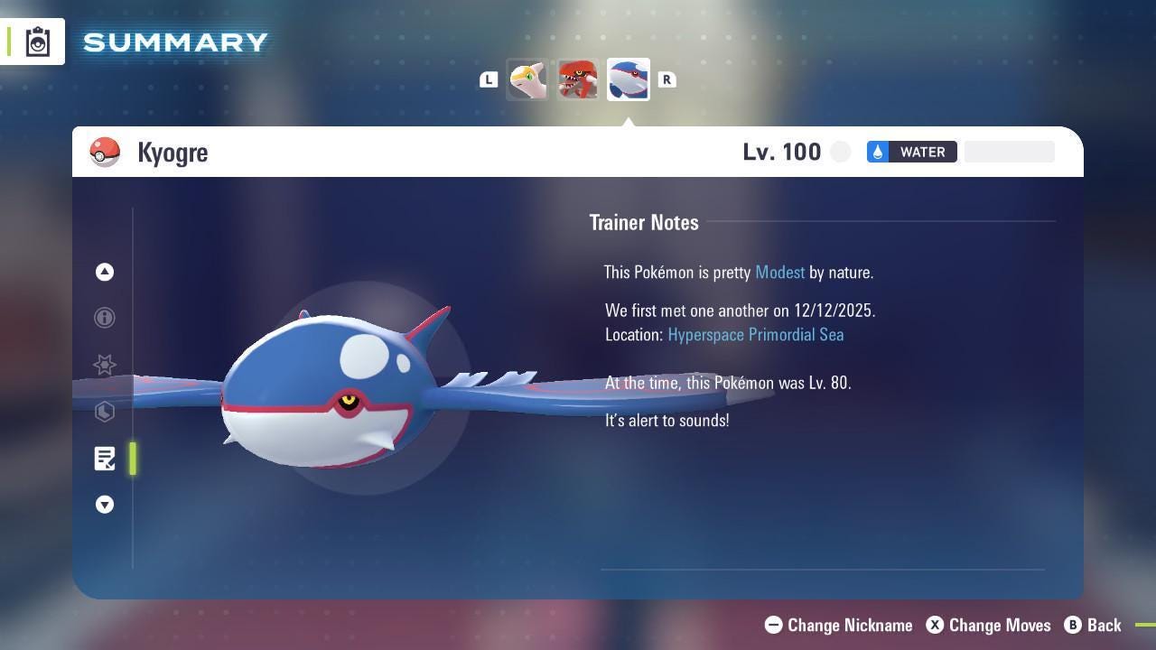 Non Shiny 6IV Kyogre Pokemon Legends Za Mega Dimension DLC 6IV Competitive Battle - Pokémon Legends: Z-A digital Pokémon