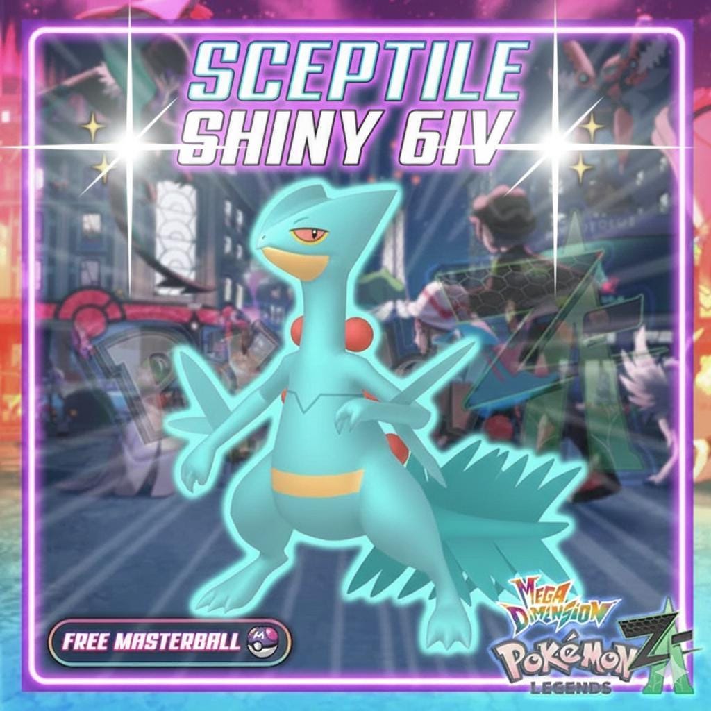 Shiny Sceptile Pokemon Legends ZA Mega Dimension DLC 6IV Competitive Battle Ready - Pokémon Legends: Z-A digital Pokémon