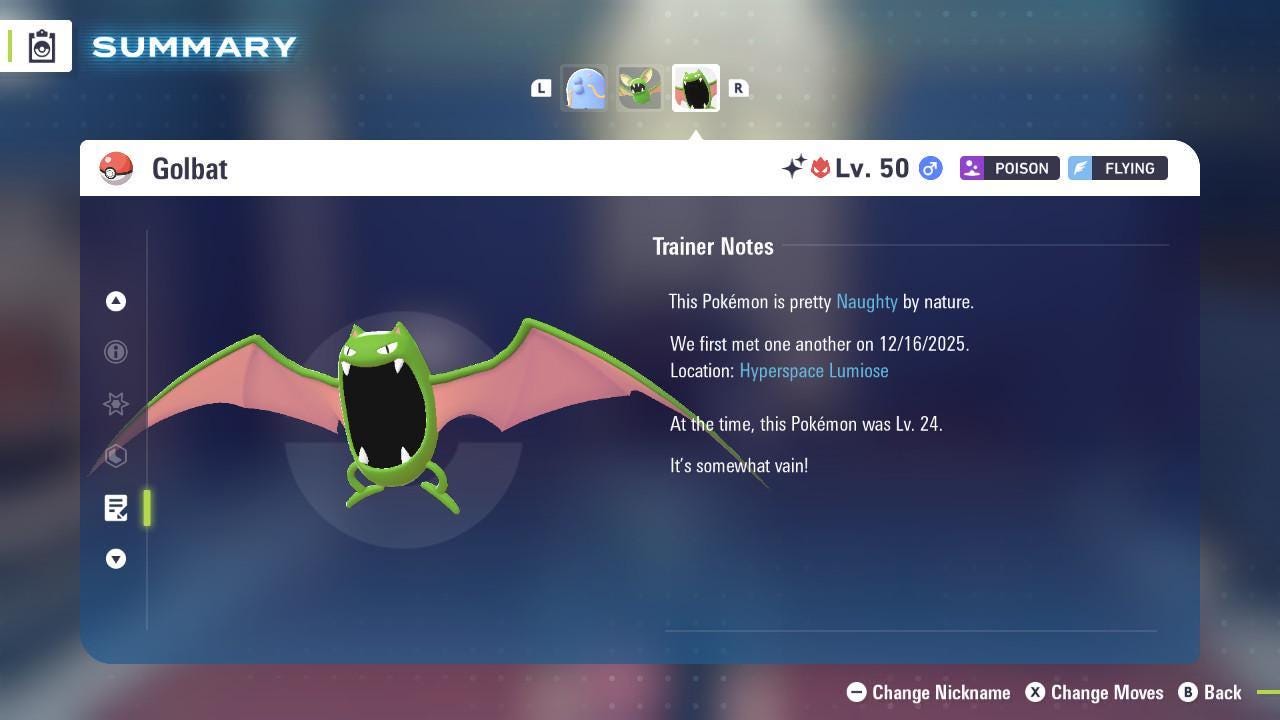 Shiny Alpha Golbat Pokemon Legends Za Mega Dimension DLC 6IV Competitive Battle - Pokémon Legends: Z-A digital Pokémon trade