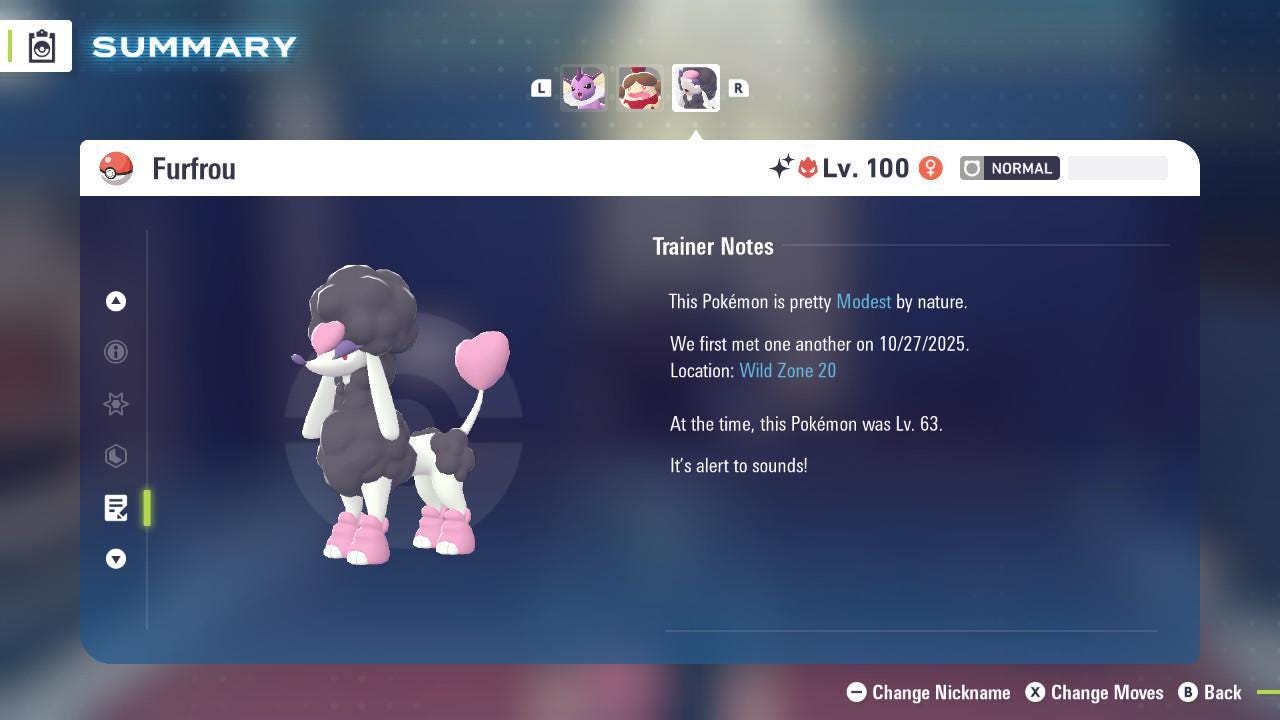 Shiny Alpha Heart Furfrou Pokémon Legends ZA 6IV Competitive Battle Ready - Pokémon Legends: Z-A digital Pokémon trade image