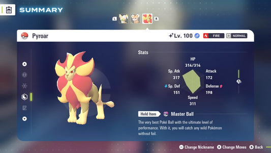 Shiny PYROAR Pokémon Legends ZA 6IV Competitive Battle Ready - Pokémon Legends: Z-A digital Pokémon trade by PokeTradingShop