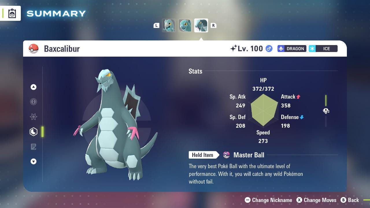 Shiny Baxcalibur Pokemon Legends ZA Mega Dimension DLC 6IV Competitive Battle - Pokémon Legends: Z-A digital Pokémon trade