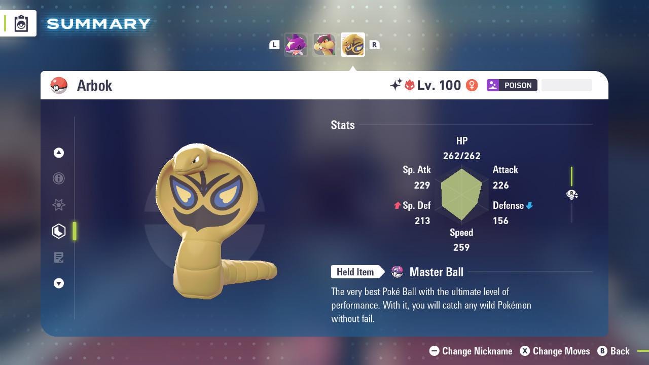 Shiny Alpha Arbok Pokémon Legends ZA 6IV Competitive Battle Ready