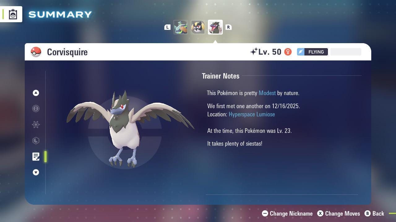 Shiny Corvisquire Pokemon Legends ZA Mega Dimension DLC 6IV Competitive Battle - Pokémon Legends: Z-A digital Pokémon trade