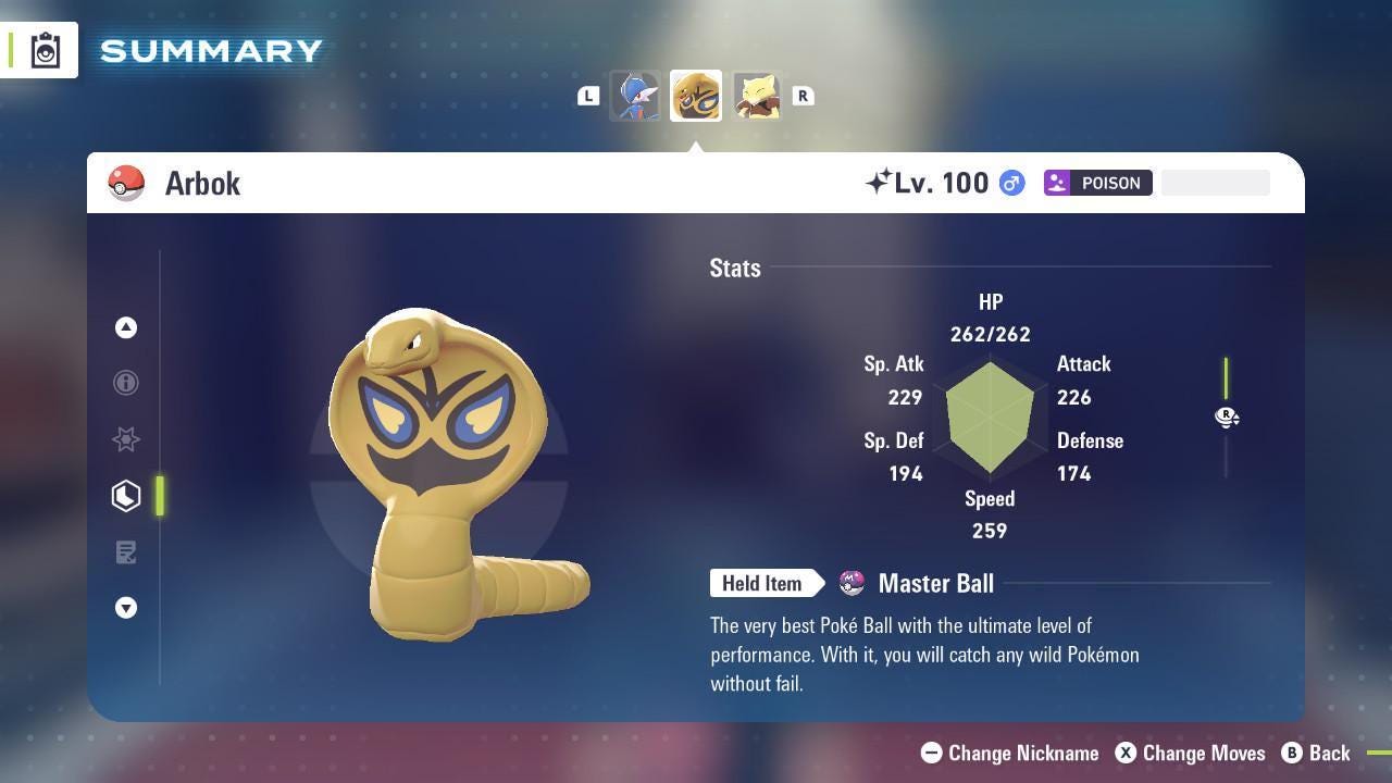 Shiny ARBOK Pokémon Legends ZA 6IV Competitive Battle Ready - Pokémon Legends: Z-A digital Pokémon trade by PokeTradingShop