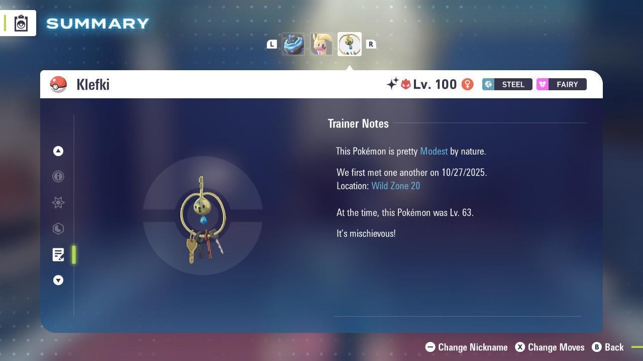 Shiny Alpha Klefki Pokémon Legends ZA 6IV Competitive Battle Ready - Pokémon Legends: Z-A digital Pokémon trade image 4