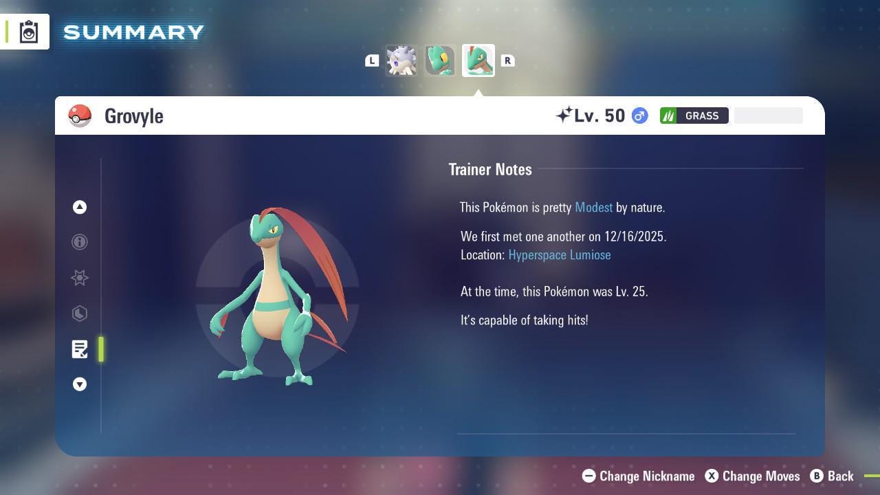 Shiny Grovyle Pokemon Legends ZA Mega Dimension DLC 6IV Competitive Battle Ready - Pokémon Legends: Z-A digital Pokémon trade