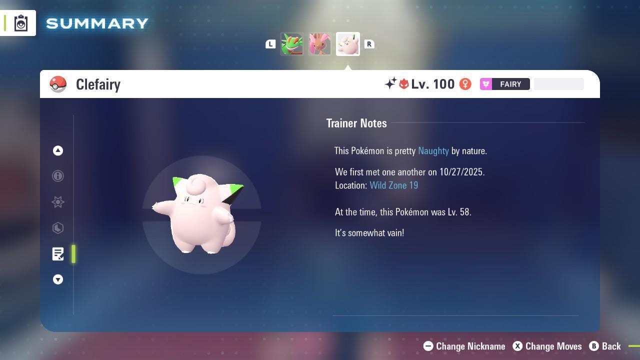 Shiny Alpha Clefairy Pokémon Legends ZA 6IV Competitive Battle Ready - Pokémon Legends: Z-A digital Pokémon trade image 4