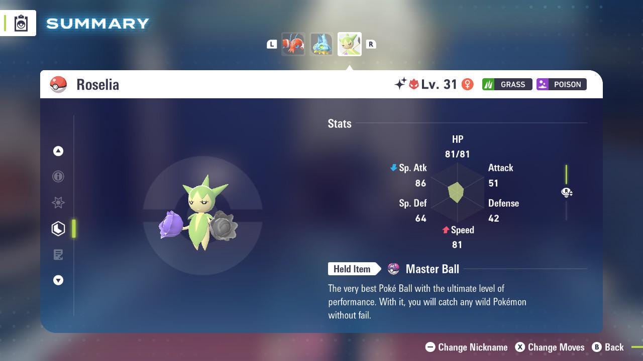 Shiny Alpha Roselia Pokémon Legends ZA 6IV Competitive Battle Ready - Pokémon Legends: Z-A digital Pokémon trade by