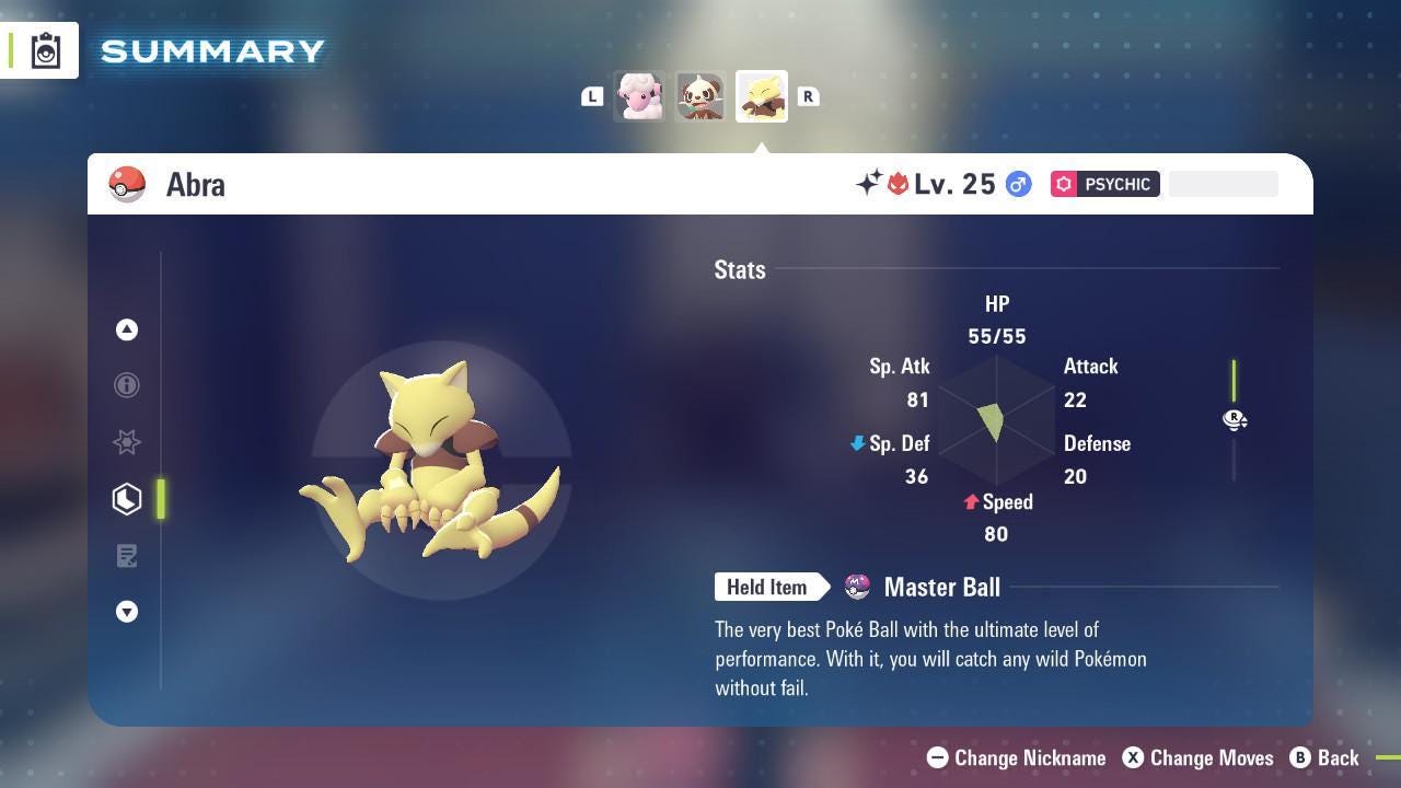 Shiny Alpha Abra Pokémon Legends ZA 6IV Competitive Battle Ready - Pokémon Legends: Z-A digital Pokémon trade by