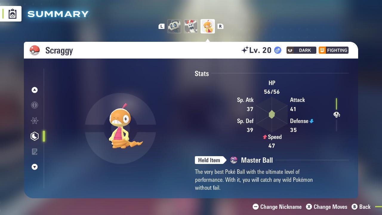 Shiny SCRAGGY Pokémon Legends ZA 6IV Competitive Battle Ready - Pokémon Legends: Z-A digital Pokémon trade by PokeTradingShop