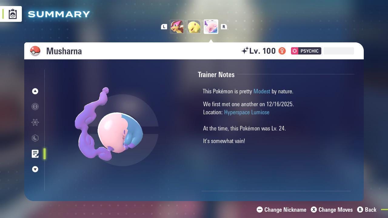 Shiny Musharna Pokemon Legends ZA Mega Dimension DLC 6IV Competitive Battle Ready - Pokémon Legends: Z-A digital Pokémon