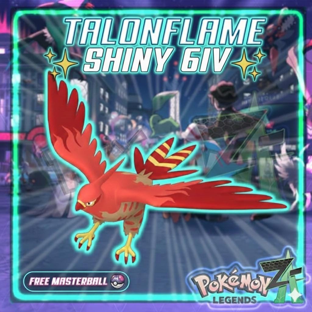 Shiny TALONFLAME Pokémon Legends ZA 6IV Competitive Battle Ready - Pokémon Legends: Z-A digital Pokémon trade by
