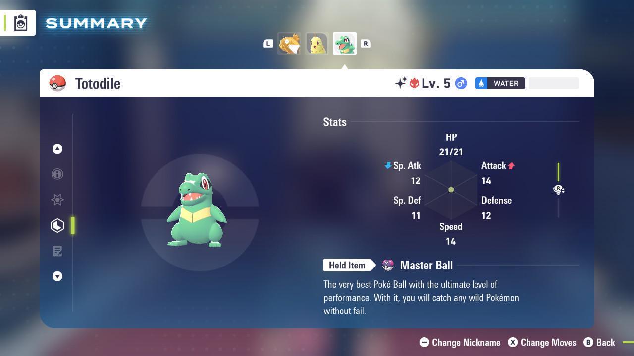 Pokemon Za Lvl 5 Adamant SHINY ALPHA 6IV Totodile Pokémon Legends ZA 6IV - Pokémon Legends: Z-A digital Pokémon trade image 2