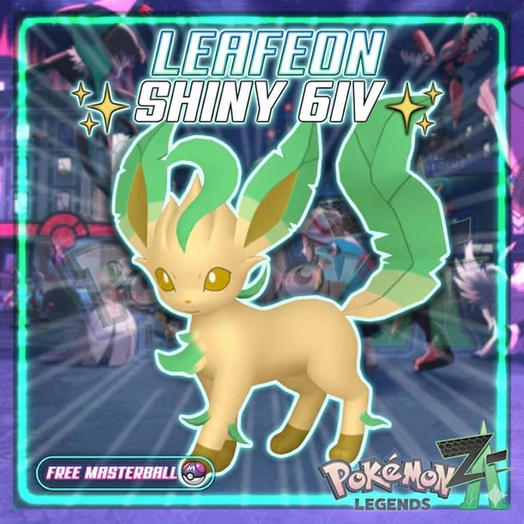 Shiny LEAFEON Pokémon Legends ZA 6IV Competitive Battle Ready - Pokémon Legends: Z-A digital Pokémon trade by PokeTradingShop
