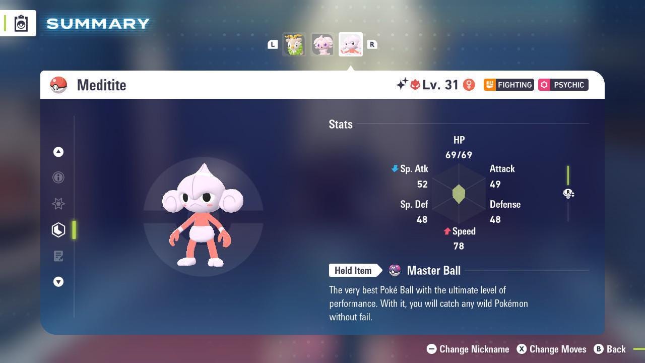Shiny Alpha Meditite Pokémon Legends ZA 6IV Competitive Battle Ready - Pokémon Legends: Z-A digital Pokémon trade by