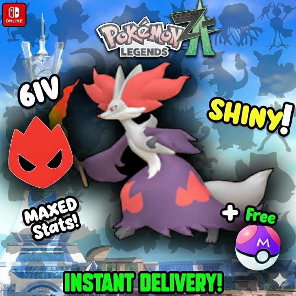 Pokemon Za ALPHA Shiny 6IV Delphox + Mega Stone Delphoxite Competitive Battle - Pokémon Legends: Z-A digital Pokémon trade by