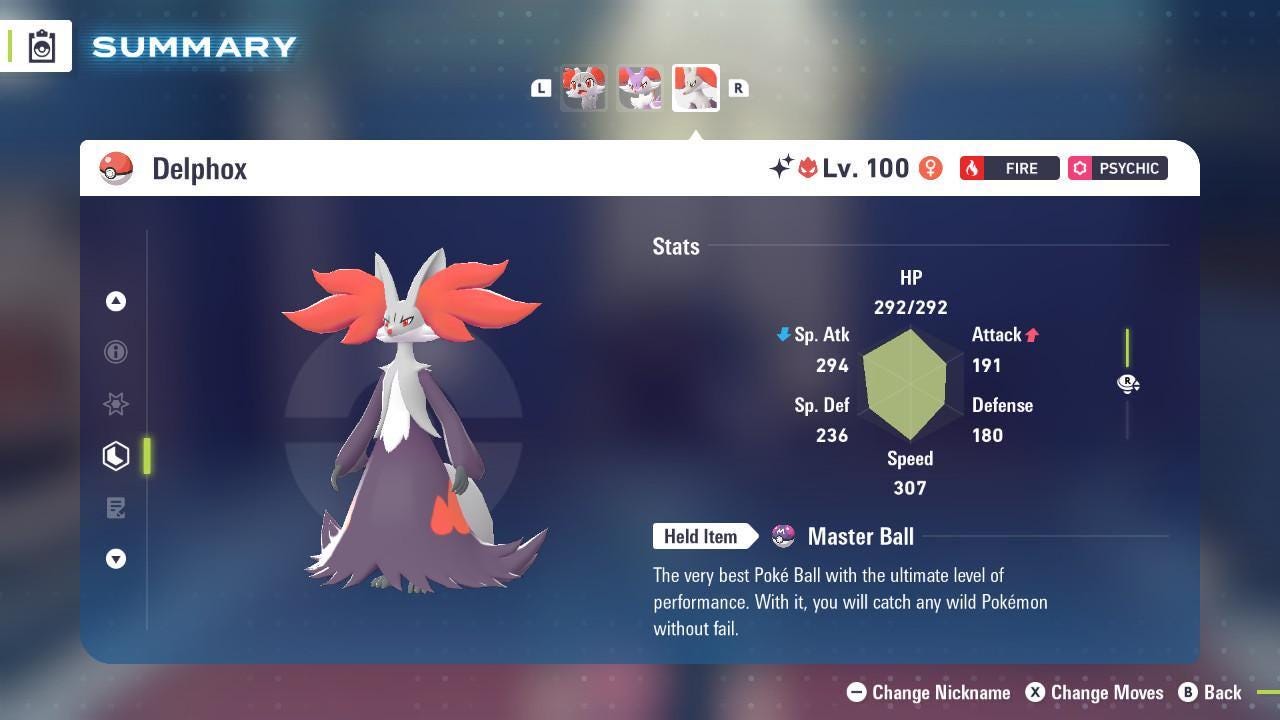 Pokemon Za ALPHA Shiny 6IV Delphox + Mega Stone Delphoxite Competitive Battle - Pokémon Legends: Z-A digital Pokémon trade