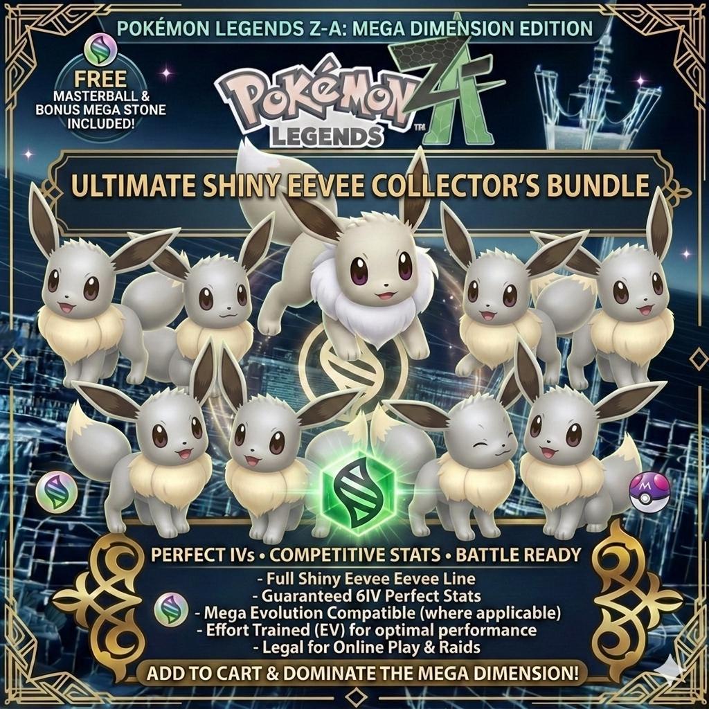 Pokemon ZA Alpha Eevee Bundle Shiny 6IV 6IV Competitive Battle Ready - Pokémon Legends: Z-A digital Pokémon trade by