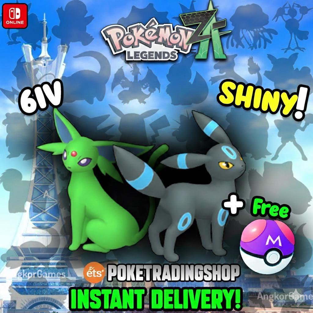 Pokemon ZA Shiny Espeon Umbreon Duo 6IV Max Stats Eeveelution Custom Battle Ready - Pokémon Legends: Z-A digital Pokémon